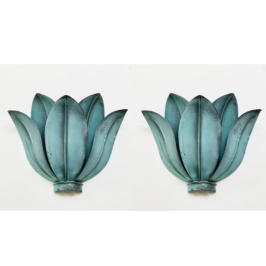 QUICK SHIP - Pair of Leafy Sconces in Verdigris