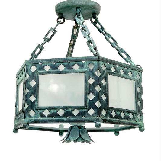 Elsie Semi Flush in Verdigris Finish & Custom w/ Chains