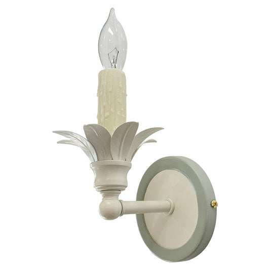 The Dora Sconce in standard Ivory w/ custom F&B Light Blue trim