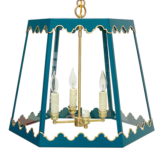 The Josephine Lantern in Standard Peacock w/ Gold Gilt Trim