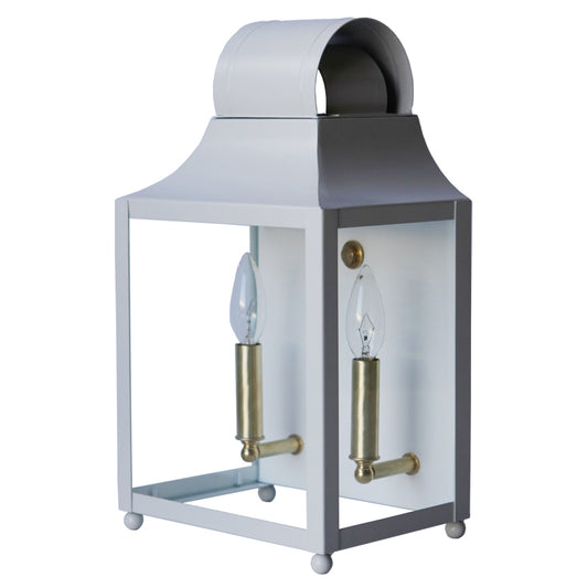 The Maribel Lantern Sconce in Standard Gray Mist w/ Brass Hardware