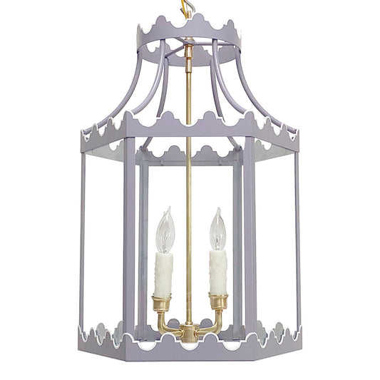 The Paloma Lantern in a Custom Lavender w/ White Trim & Brass Hardware