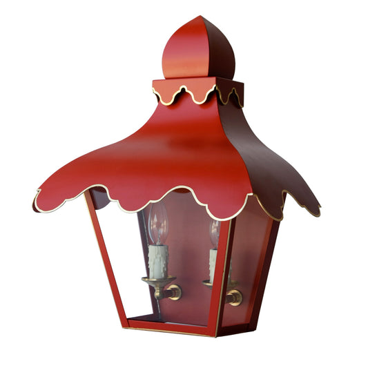 The Tole Tent Lantern Sconce in Standard Moroccan Red w/ Gold Leaf Trim
