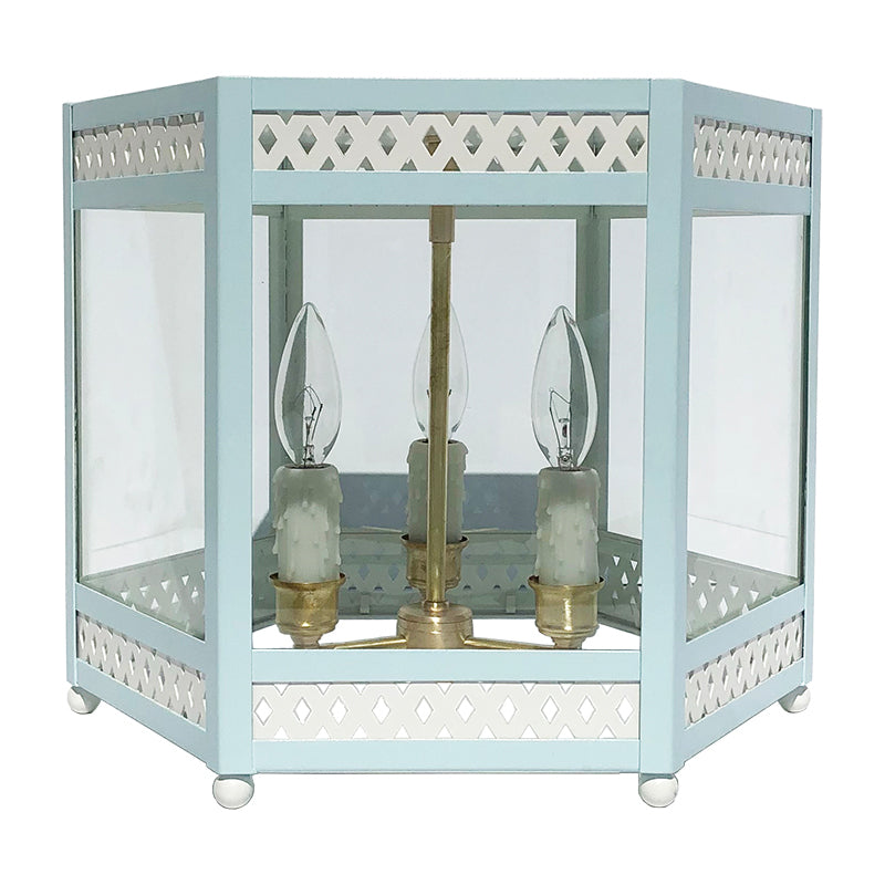 The Sara Lantern Flush Mount in Custom BM Super White w/ Crystal Springs Trim