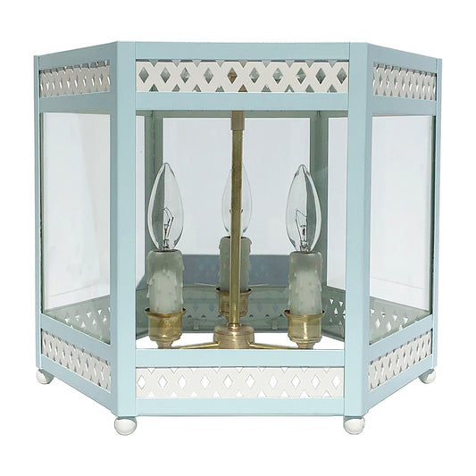 The Sara Lantern Flush Mount in Custom BM Super White w/ Crystal Springs Trim
