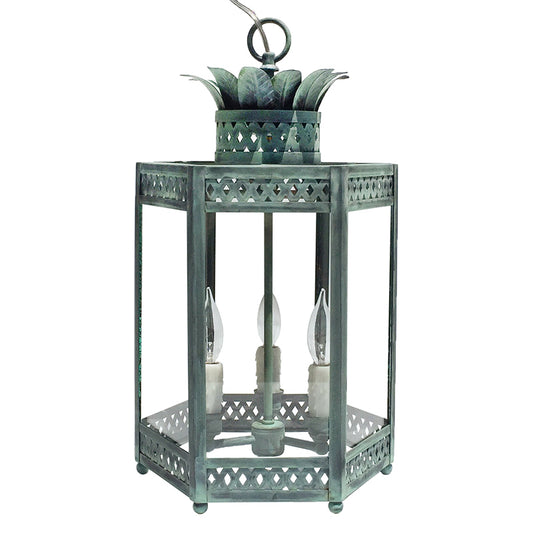 The Sarafina Lantern in Verdigris Finish.
