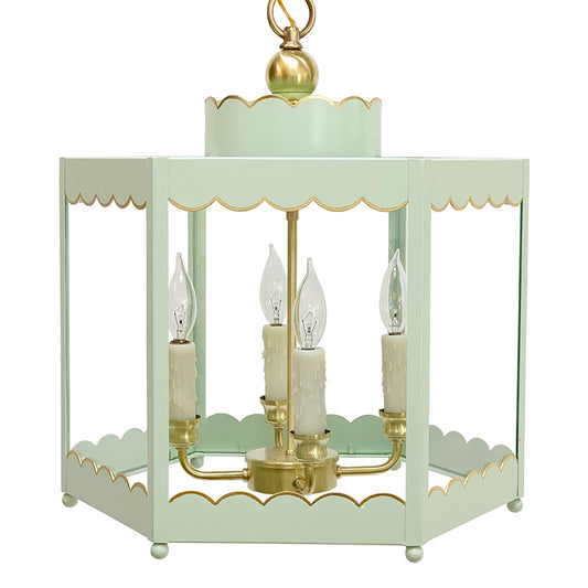 The Scalloped Lantern in Custom Color BM Garland Green w/ Gold Gilt Trim & Brass Hardware
