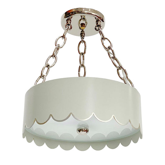 The Scalloped Semi Flush in Standard Gray Mist w/ Silver Gilt Trim & Nickel Hardware