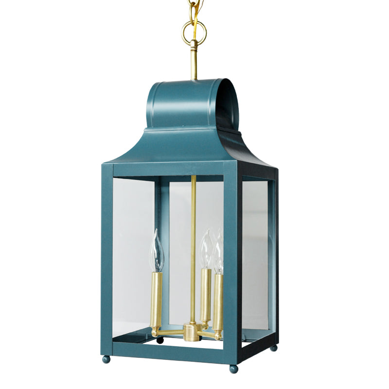 The Maribel Lantern in Standard Peacock w/ Brass Hardware