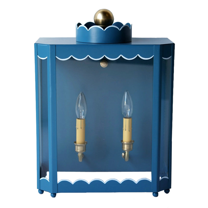 The Double Light Scalloped Sconce in a Custom Blue w/ Custom Blue Trim