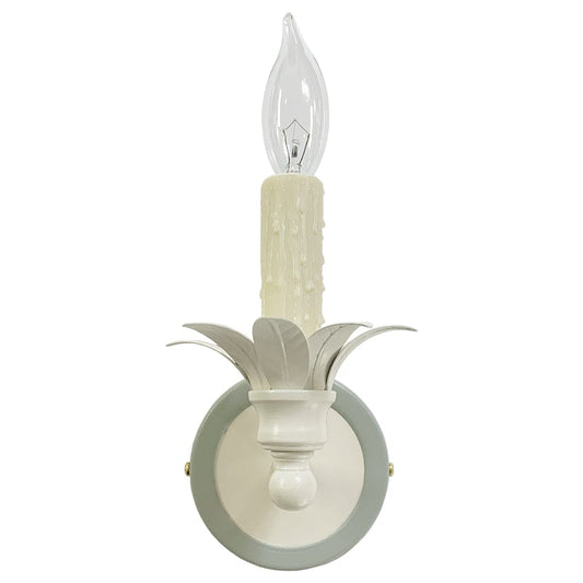 The Dora Sconce in standard Ivory w/ custom F&B Light Blue trim