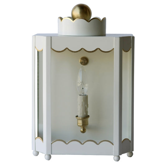 The Single Light Scalloped Lantern Sconce in Standard Ivory w/ Gold Gilt Trim