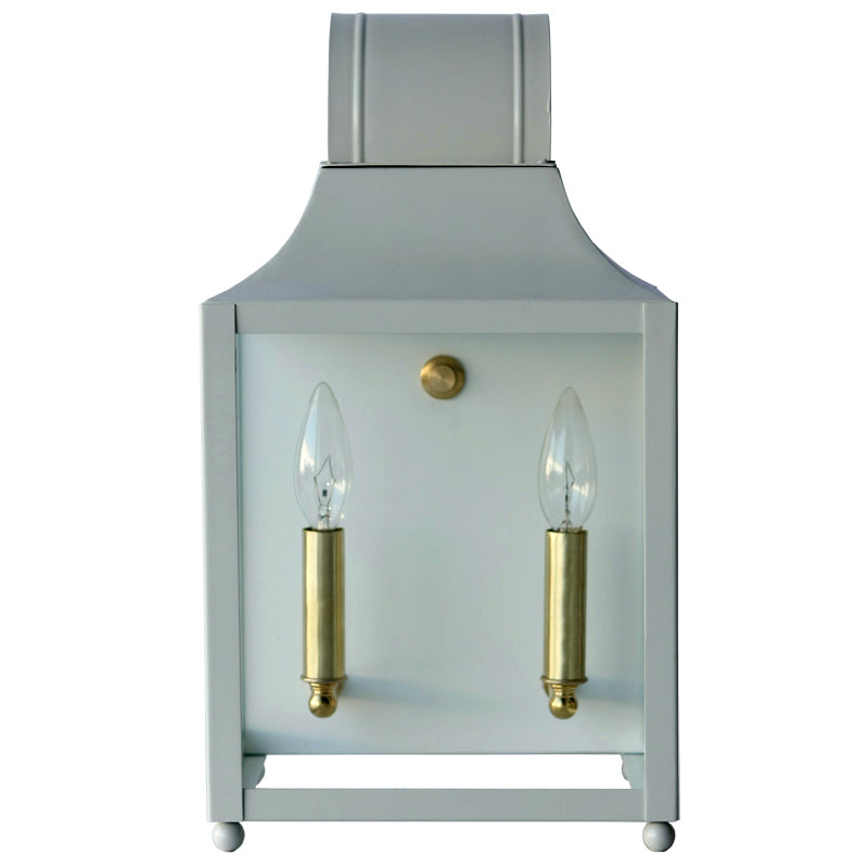 The Maribel Lantern Sconce in Standard Gray Mist w/ Brass Hardware