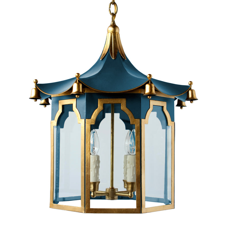The Pagoda Lantern in Standard Peacock w/ Gold Gilt Trim