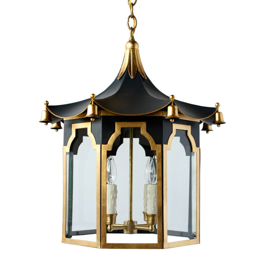 The Pagoda Lantern in Standard Lamp Post Black w/ Gold Gilt Trim