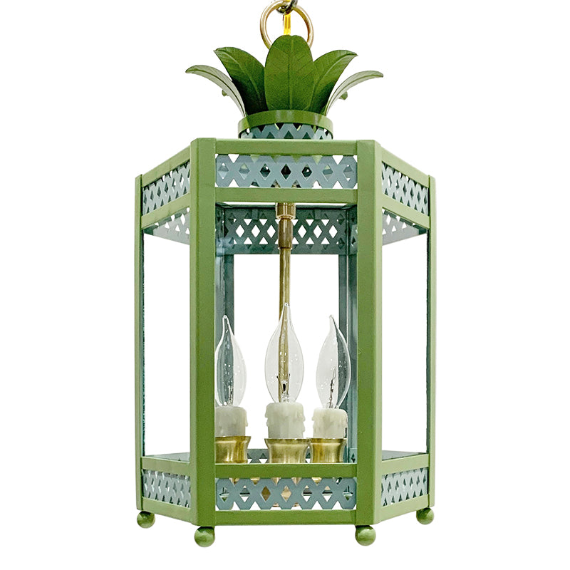 The Sarafina Lantern in Custom F&B Dix Blue & Yeabridge Green Trim & Leaves