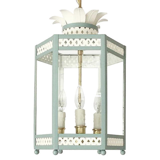 The Sarafina Lantern in Ivory Lattice & Leaves w/ Custom F&B Dix Blue Trim & Feet