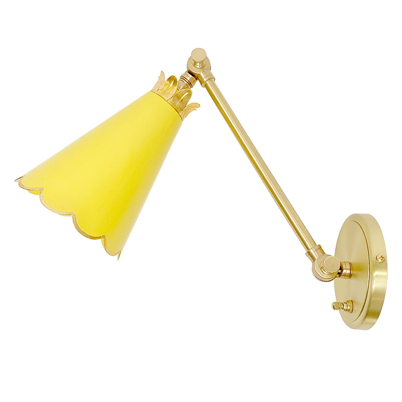 The Scalloped Arm Sconces in a Custom Yellow w/ Custom Arm Length and Switch at Backplate
