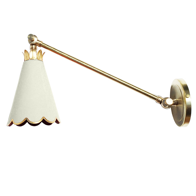Scalloped Arm Sconce in Standard Ivory w/ Gold Gilt Trim & Brass Hardware