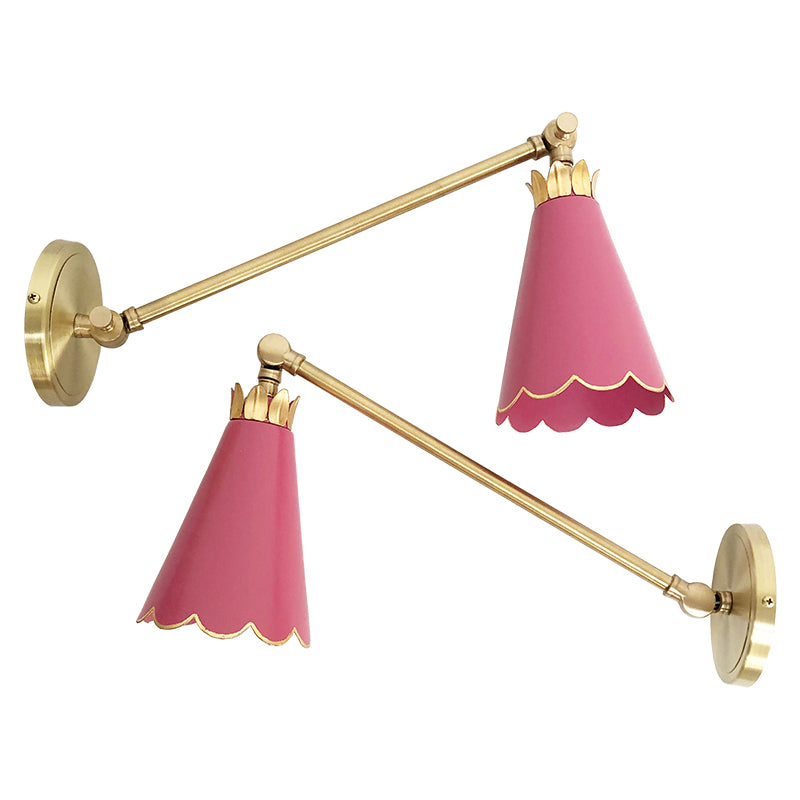 Scalloped Arm Sconces in a Custom Pink w/ Gold Gilt Trim & Brass Hardware