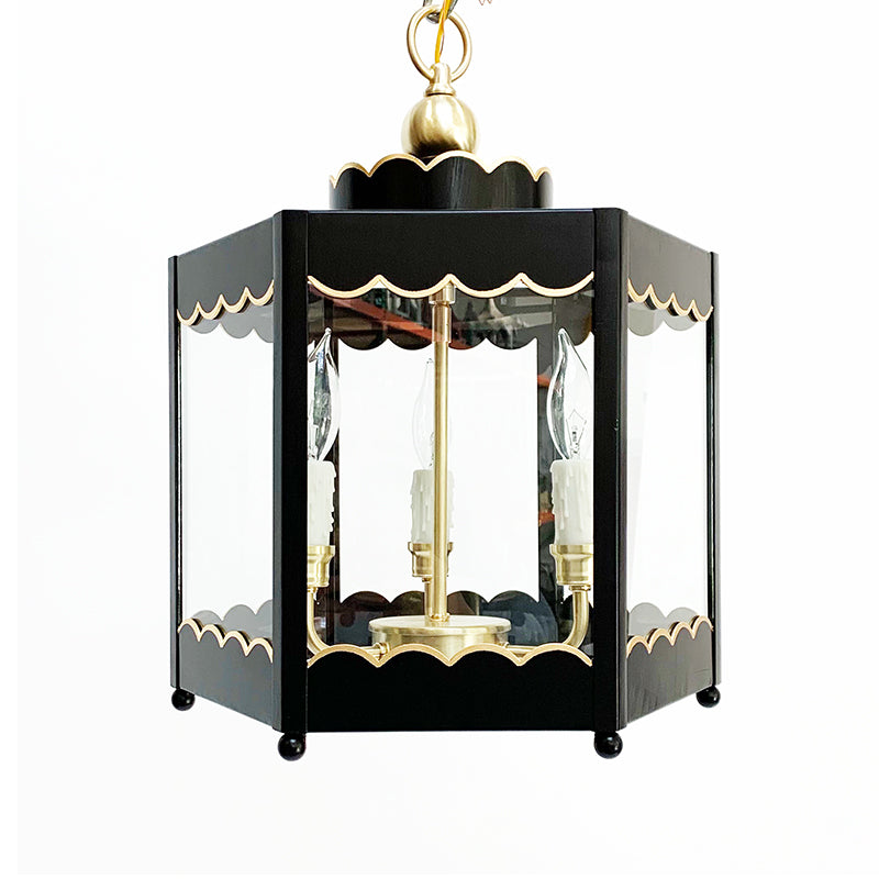The Scalloped Lantern in Standard Lamp Post Black w/ Gold Gilt Trim & Brass Hardware
