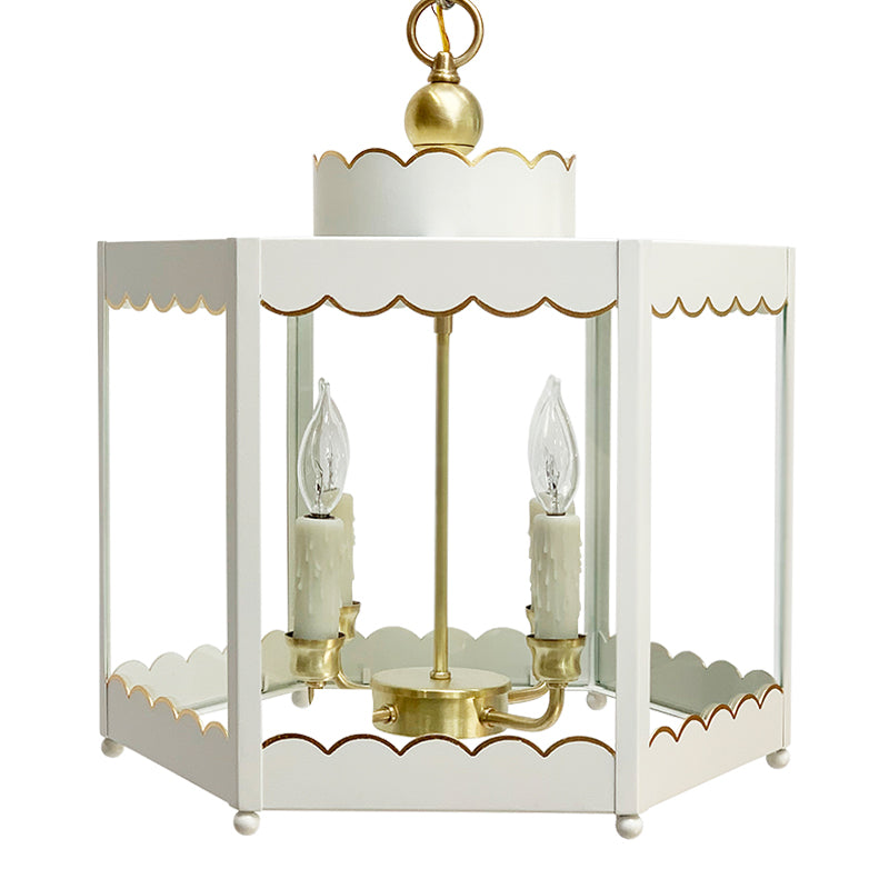 The Scalloped Lantern in Standard Ivory w/ Gold Gilt Trim & Brass Hardware