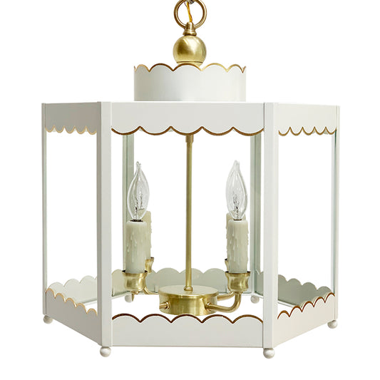 The Scalloped Lantern in Standard Ivory w/ Gold Gilt Trim & Brass Hardware