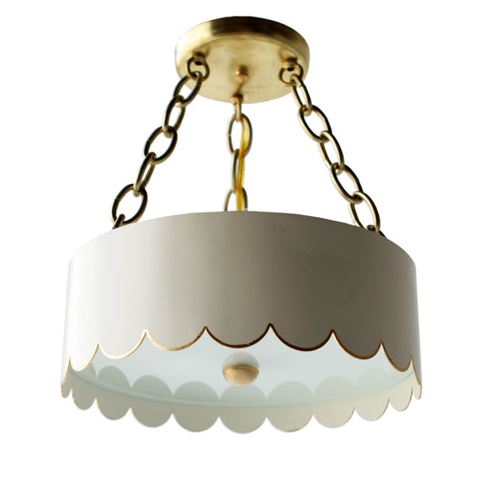 The Scalloped Semi Flush in Standard Ivory w/ Gold Gilt Trim
