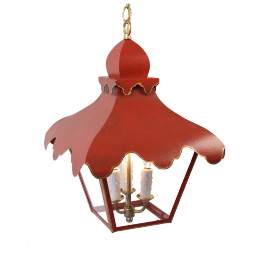 The Tole Tent Lantern in Standard Moroccan Red w/ Gold Gilt Trim & Brass Hardware