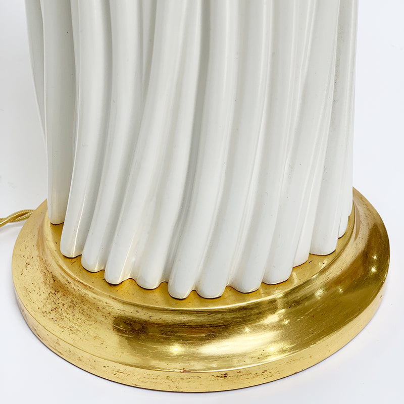 Close Up of Gold Water Gilt Base w/ Lamp in Ivory Finish