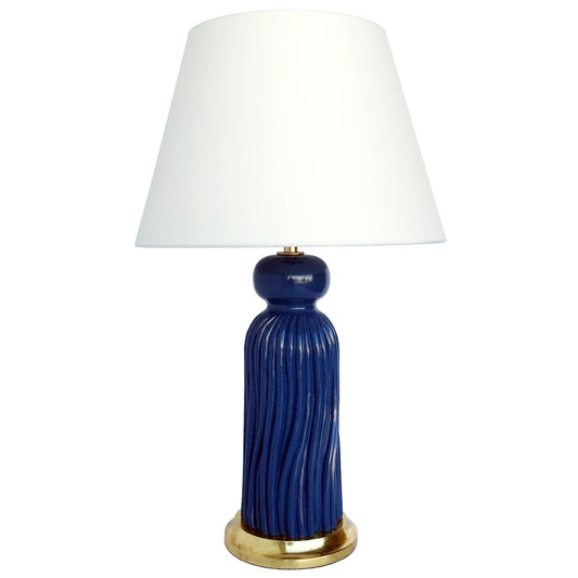 The Tassel Lamp in a Custom Blue w/ Gold Water Gilt Base