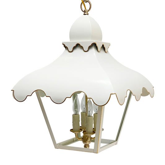 The Tole Tent Lantern in Standard Ivory w/ Gold Gilt Trim & Brass Hardware