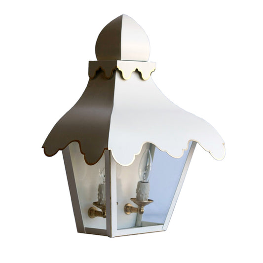 The Tole Tent Lantern Sconce in Standard Ivory w/ Gold Leaf Trim